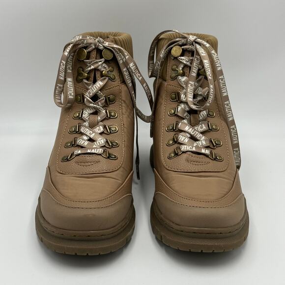 Vintage Y2K Nautica Lace Up Sabra Ankle Boots Booties Combat Tan Womens Size 8.5 - Picture 3 of 16
